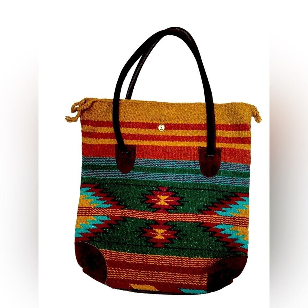Harvest Moon Tote Bag Western Aztec Saddle Blanket Boho Zip Double Handle Tan
